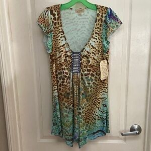 ONE WORLD Multicolor Leopard Print Blouse